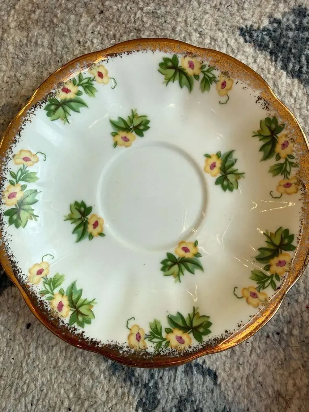 Vintage A Beda Product Japan Scalloped Porcelain Saucer with Yellow Floral Patte
